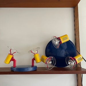 Memphis Milano style ceiling lamps. Set of two! Red yellow and blue, 80s-90s lamp, 2 and 3 spotlights