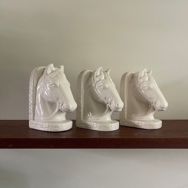 Horse, horse head vintage midcentury bookend, white ceramic. Stallion, mare, pony image