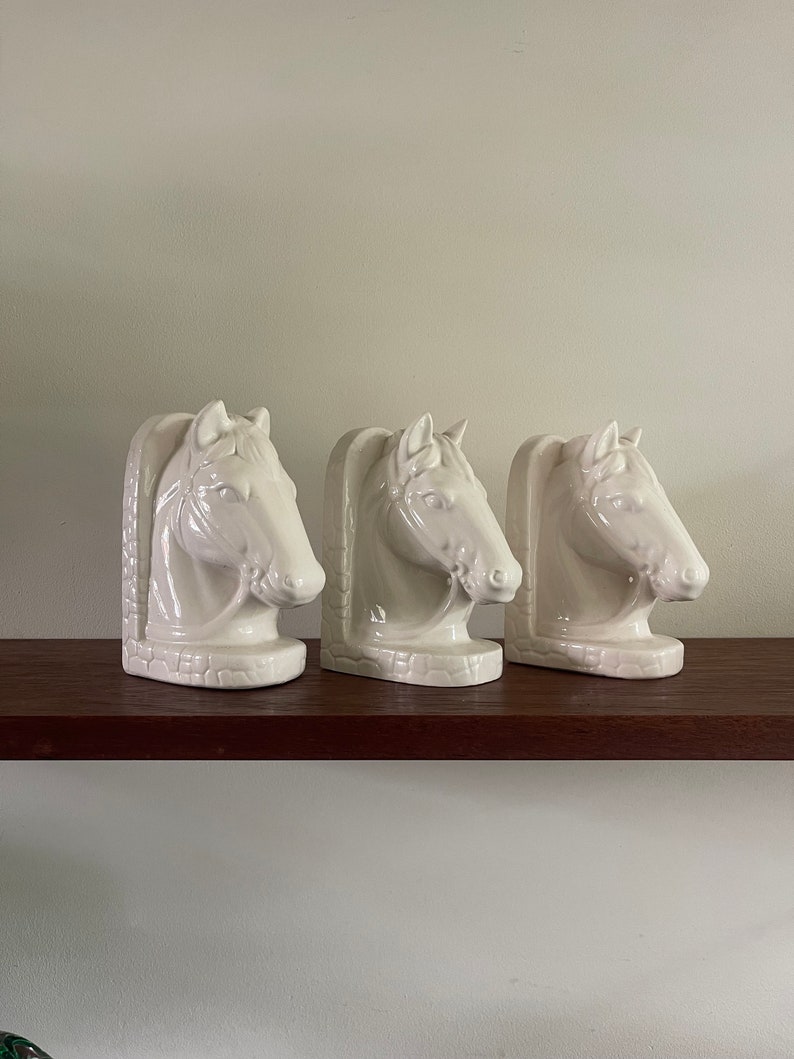 Horse, horse head vintage midcentury bookend, white ceramic. Stallion, mare, pony image image 1