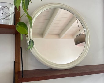 LARGE Space age mirror, cream white plastic midcentury make-up mirror 1960s - 1970s. Tiger mirror