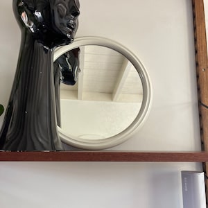 Space age mirror, white plastic midcentury make-up mirror, 1960s - 1970s. Brand "Tiger"