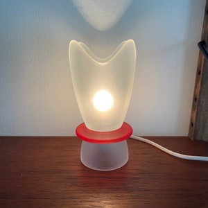 Vintage table lamp, glass lamp in two colors white and red matt glass. Tulip lamp