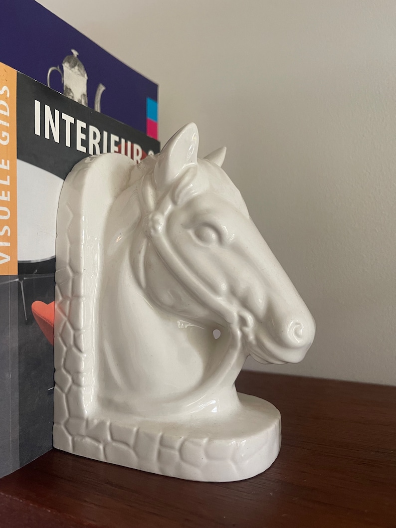 Horse, horse head vintage midcentury bookend, white ceramic. Stallion, mare, pony image image 3