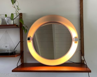 Allibert Design italien Miroir Space Age avec éclairage des années 70. Lampe Space Age avec miroir et douille