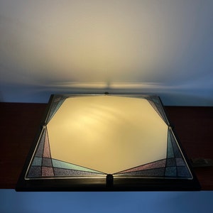 Memphis style ceiling lamp, black metal with glass and sleek lines - 80s lamp
