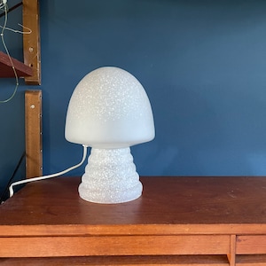 HB glass mushroom lamp speckled white, matt / satin 60s-70s design glass lamp