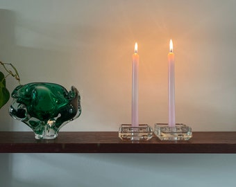 Bohemia Glass. Beautiful sleek square candlesticks, set of 2 glass candle holder.