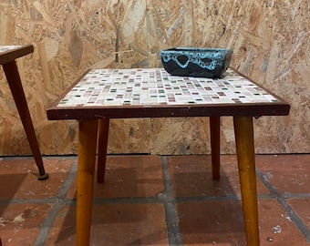 60s-70s mosaic plant table, side table midcentury plant riser with tiles