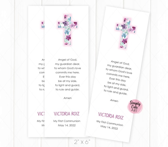 Flower Cross First Communion Prayer Card First Holy Communion Etsy