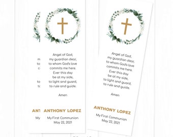 Personalized First Communion Remembrance Cards Holy Cards Prayer cards Personalized Keepsake Religious Greenery Leaves Holy Communion Favor