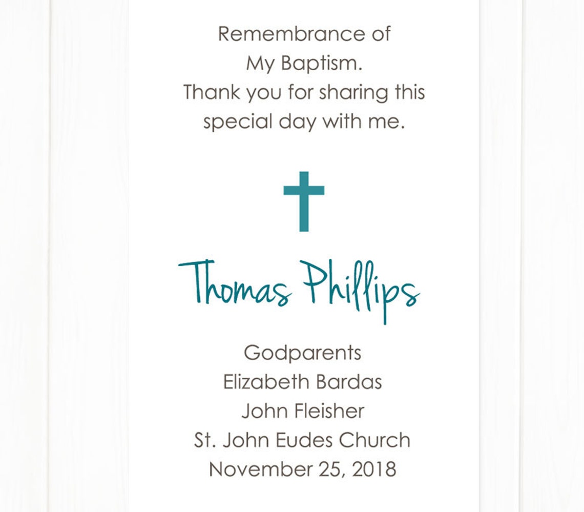 Baptism Remembrance Card, Personalized Baptism Favors, Personalized Christening Keepsake