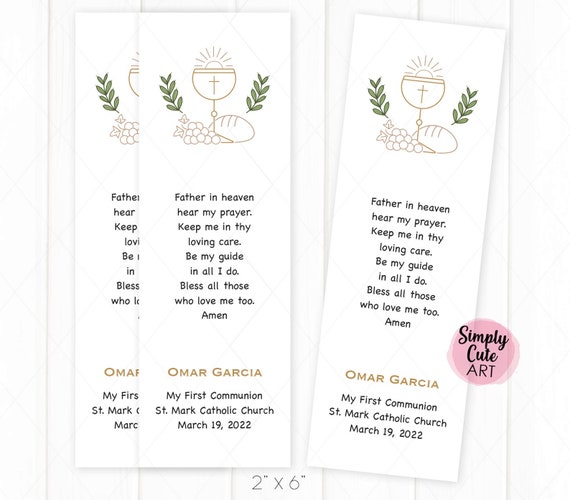 Eucharist First Communion Prayer Cards Personalized Etsy