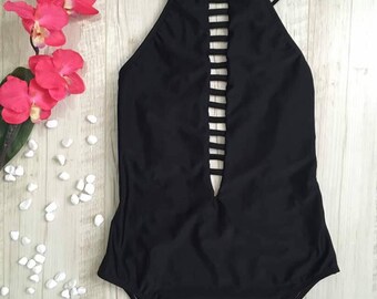 One piece swimsuit for women - Halter swimsuit - Black Bikini - High Neck - Bathing Suit - halter - Sexy - Open Back