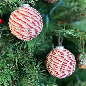 Red, Gold & White Farmhouse Ornaments | Twine Wrapped Ornaments | Jute Wrapped Ornaments | Rustic Farmhouse Decor | Christmas Ornaments