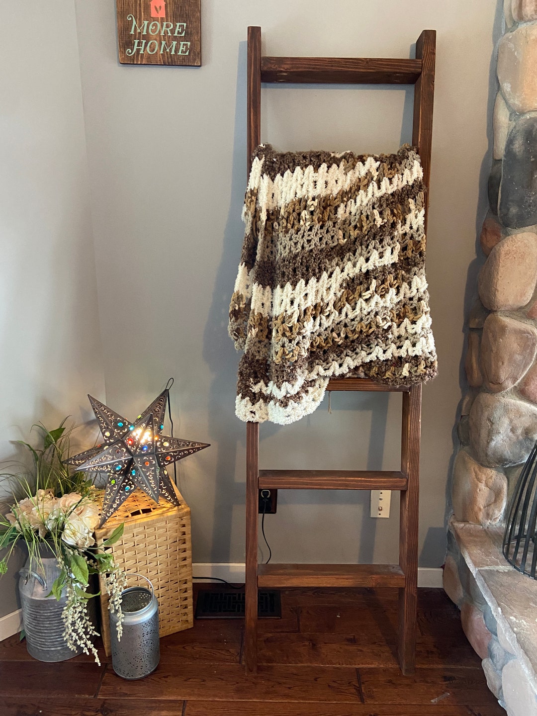 Handmade Farmhouse Blanket Ladder: Rustic Wood Quilt Display