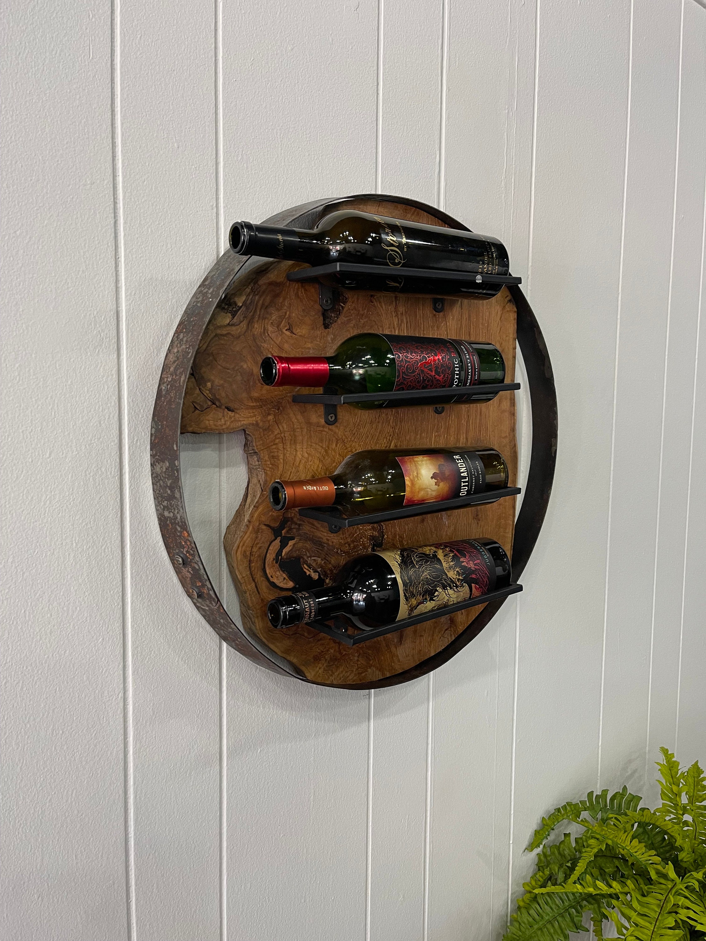 Handcrafted Live Edge Wine Rack in Whisky Barrel Ring Etsy
