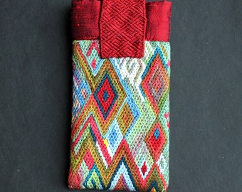 case, mobile phone sock, eyeglass case, hand embroidered, pure silk, unique, mobile phone case, mobile case, Bargello embroidery