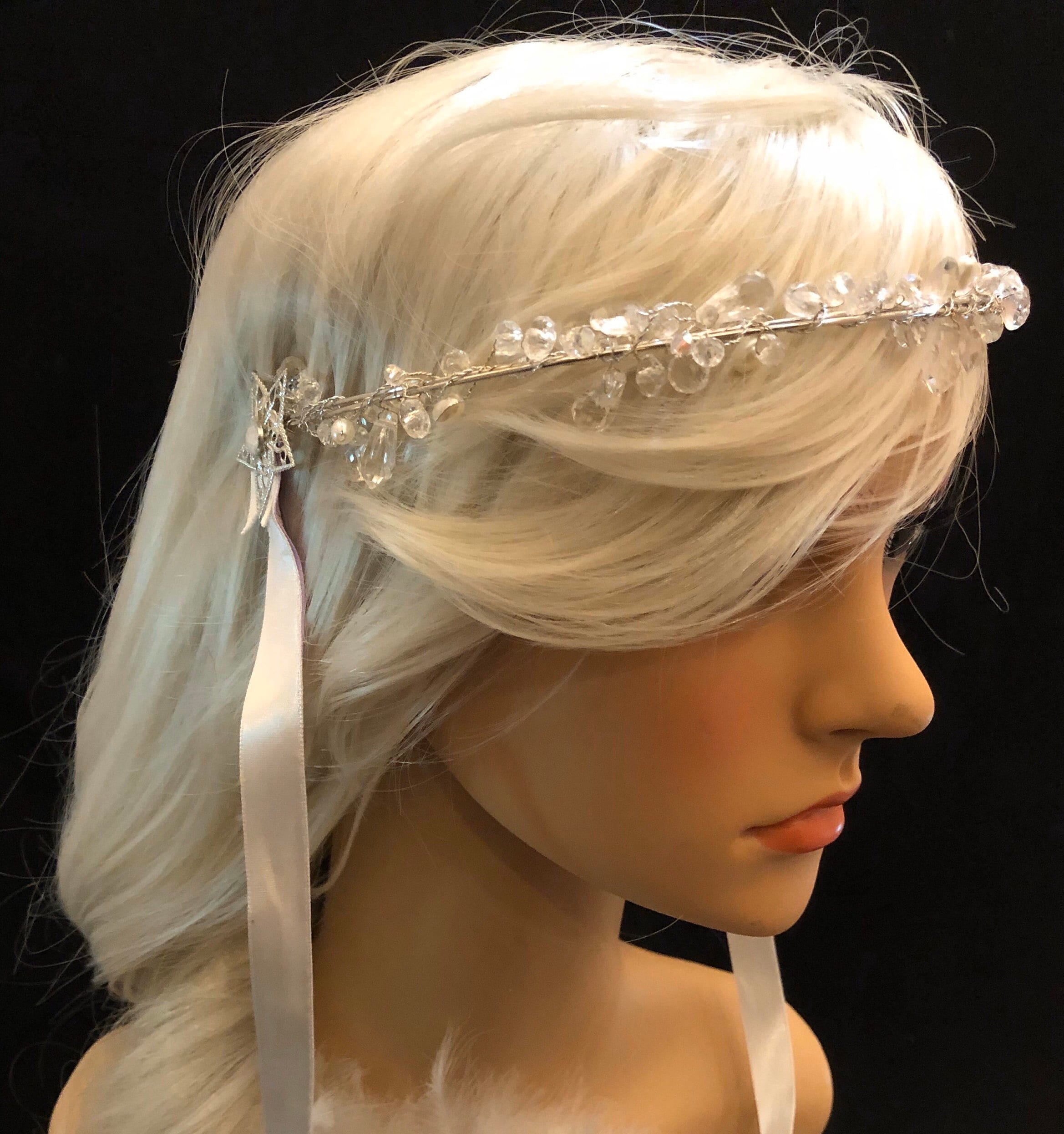 Snow Queen: White Crystal Beaded Padded Headband | Bridal or Formal Accessory Snow Queen Crystal Headband Tiara - Etsy main image 3