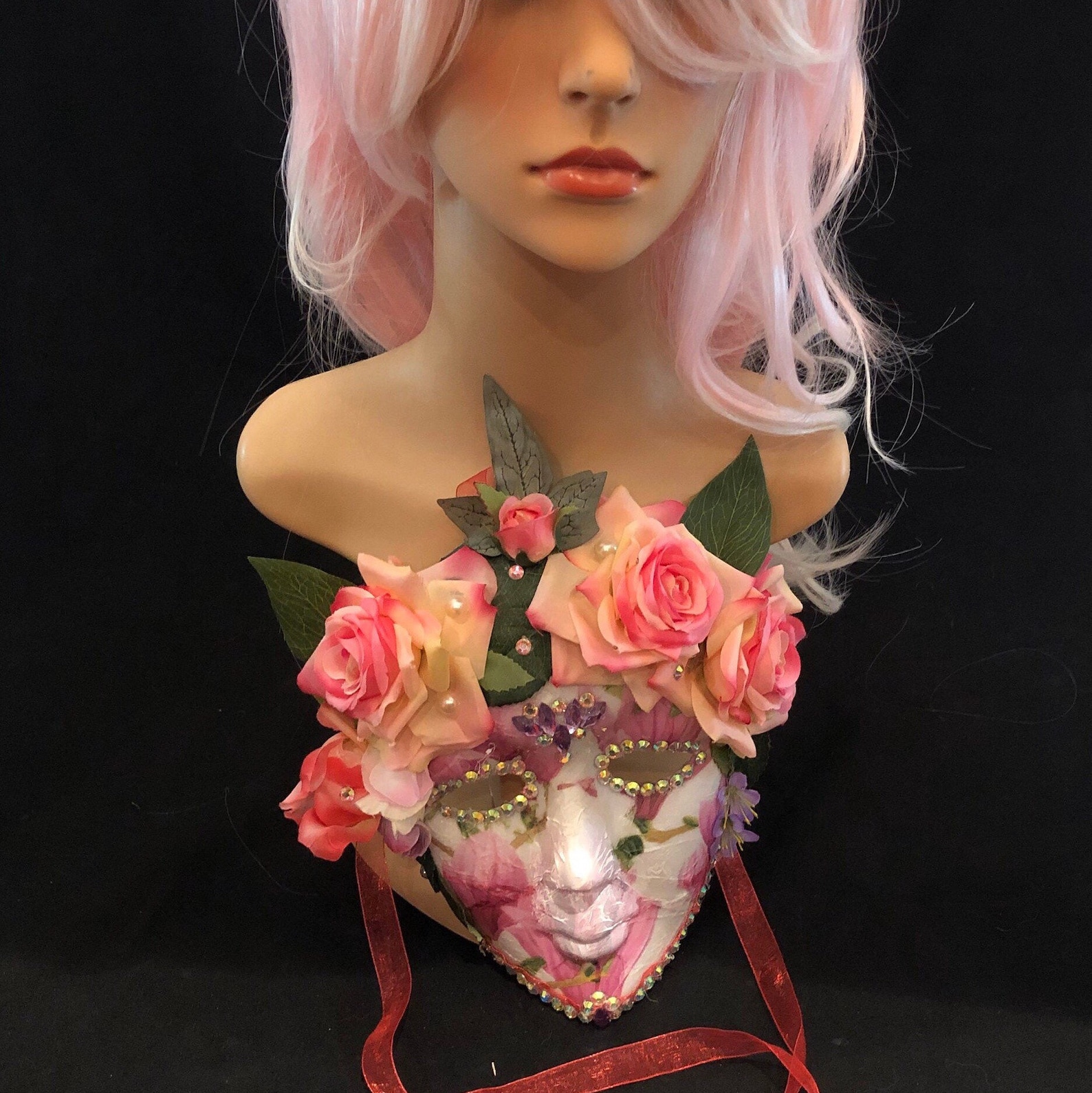 Floral Decoupaged Mask Fascinator With Pink & Ivory Etsy