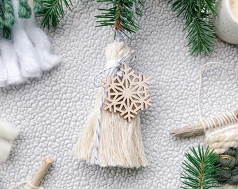 Snowflake Tassel Ornament // Ornament / Tassel / Boho Decor / Christmas Ornament / Laser-Cut Wood Snowflake / Natural Cotton / Holiday Gift