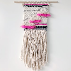 Woven Wall Hanging // Black Pink Grey Beige Natural Cotton / Wall Hanging / Wall Art / Boho / Home Decor / Nursery / Weaving / Macrame