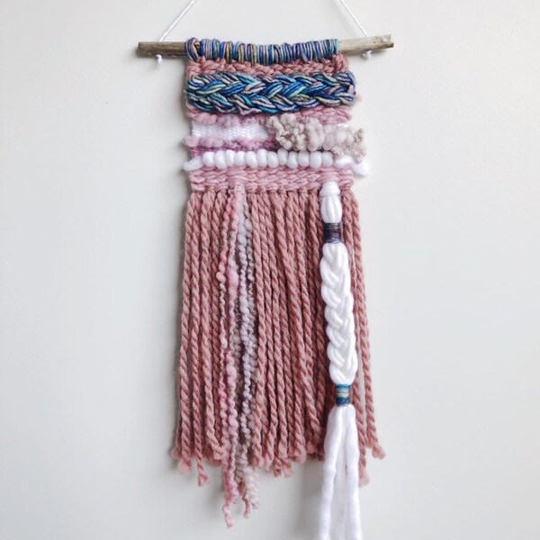 Woven Wall Hanging // Pink Blush Pink White Blue Purple / Driftwood / Wall Hanging / Wall Art / Home Decor / Boho Decor / Nursery / Tapestry