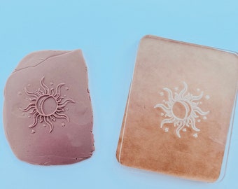 Sun & Moon 1 Embossing Stamp For Polymer Clay | Flower Stamp | Clay Cutter | Jewelry | Texture Mat | Flower Design | Acrylic Stamp |