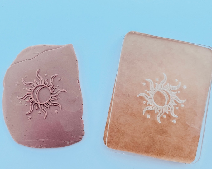 Sun & Moon 1 Embossing Stamp For Polymer Clay | Flower Stamp | Clay Cutter | Jewelry | Texture Mat | Flower Design | Acrylic Stamp |