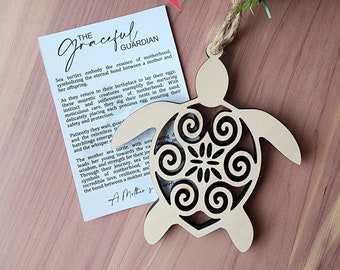 Graceful Guardian Sea Turtle Mother Ornament | Gift for Mom Parent | Maple Wood | Non-Religious | Decor | Hygge | Christmas Tree |