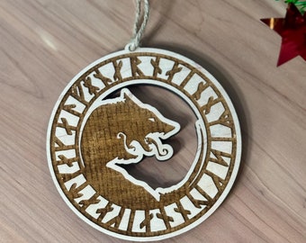 Maple Wood Fenrir Ornament | Norse Pagan Decor