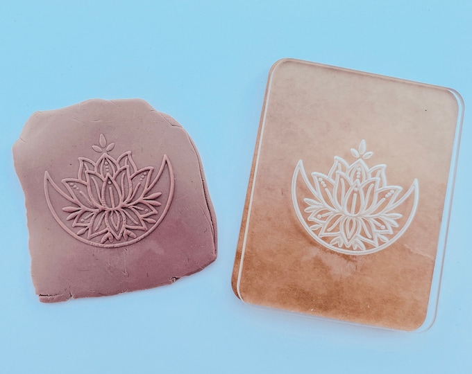 Lotus Moon Acrylic Embossing Stamp | Polymer Clay Texture Mat