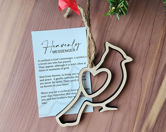 Cardinal Messenger Ornament | Memorial Loved One Gift | Maple Wood | Religious | Decor | Hygge | Christmas Tree | White Elephant Gift