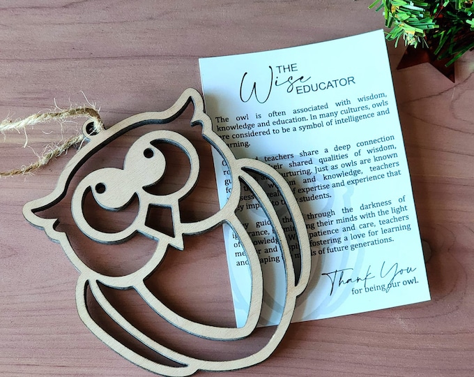 Wise Educator Owl Ornament | Memorial Ornament | Maple | Non-Religious | Decor | Hygge | Christmas Tree | White Elephant