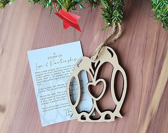 Penguine Couple True Love Ornament | Couples Gift | Maple Wood | Non Religious | Decor | Hygge | Christmas Tree | White Elephant Gift