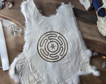 Hecate's Wheel Strophalos Wheel Altar Cloth – Laser-Engraved Rabbit Fur Pagan Mat