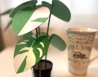 3d Printed Faux White Princess Philodendron Plant Coaster Set | Indoor Garden Decor | Plant Lover Gift | Cottagecore | Hygge