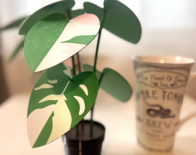 3d Printed Faux White Princess Philodendron Plant Coaster Set | Indoor Garden Decor | Plant Lover Gift | Cottagecore | Hygge
