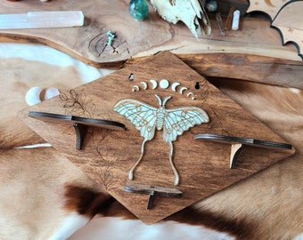 Luna Moth 3 Tiered Small Crystal Shelf Wall Hanging Home Decor Pagan Witchy Hygge Cottage Core Oddities Spiritualism Tarot Divination