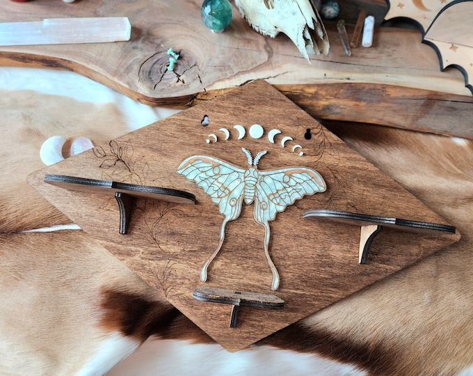 Luna Moth 3 Tiered Small Crystal Shelf Wall Hanging Home Decor Pagan Witchy Hygge Cottage Core Oddities Spiritualism Tarot Divination