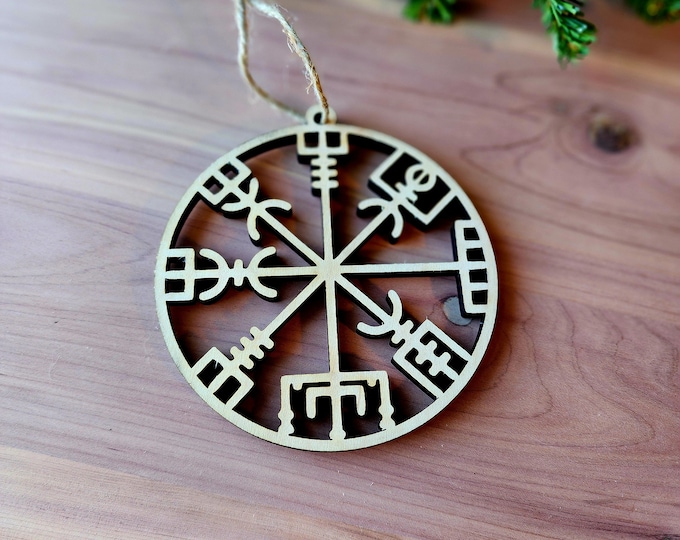 Vegvisir Ornament | Witch Pagan Tarot | Maple Wood | Non-Religious | Decor | Hygge | Christmas Tree | Solstice Ritual | Yule Season | Viking