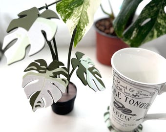 3d Printed Faux Albo Monstera Plant Coaster Set | Indoor Garden Decor | Plant Lover Gift | Cottagecore | Hygge