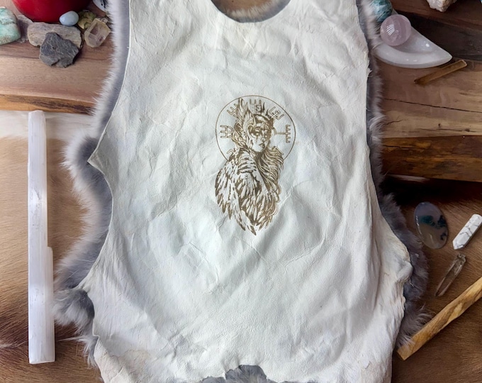 Valkyrie Warrior Rabbit Hide Altar Cloth – Norse Pagan Ritual Centerpiece Mat – Genuine Fur (12"–16″)