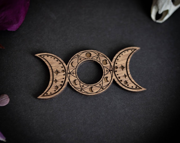 Wooden Crystal Sphere Stand, Triple Moon Design, Altar Decor, Norse Pagan, Witchy Decor, Hygge, Cottagecore, Gifts For Her, Shop Displays