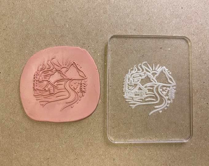 Camping in the Woods Acrylic Stamp - Polymer Clay Embossing Stamp