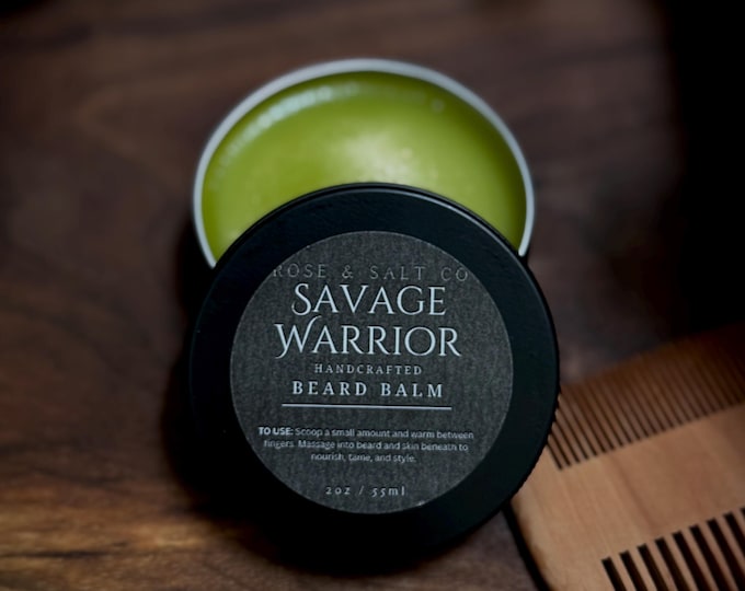 Savage Warrior Beard Balm – Natural Beard Conditioner | Styling Balm for Men | Rugged Musk Scent, Moisturizing Taming Balm
