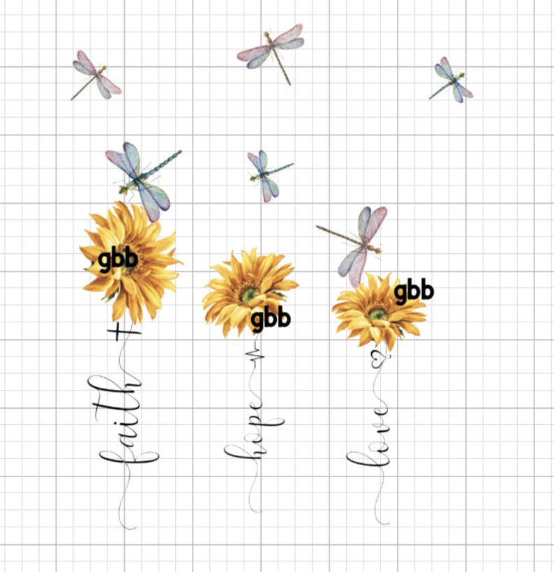 Download Faith Hope Love Sunflower & Dragonfly Waterslide Decal | Etsy