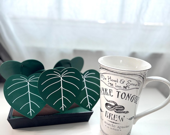 3d Printed Faux Gloriosum Philodendron Plant Coaster Set Storage Box | Indoor Garden Decor | Plant Lover Gift | Cottagecore | Hygge