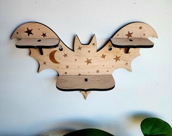 Bat Shaped 3 Tiered Small Crystal Shelf Wall Hanging Home Decor Pagan Witchy Hygge Cottage Core Oddities Spiritualism Tarot Divination