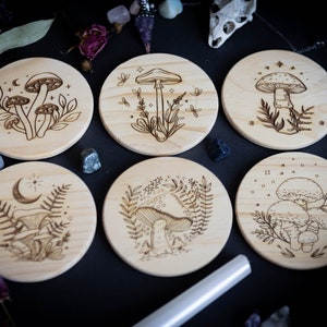 Wooden Coasters, Mushroom Coasters, Pagan Decor, Hygge Decor, Witchy Decor, Occult, Cottagecore Art, Gift Idea