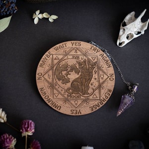2 Headed Black Cat Sphynx Design Spirit Pendulum Board Divination Tarot Crystal Altar Decor